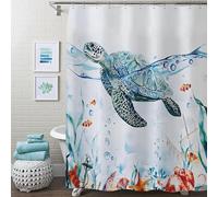 FAIRYGATE Shower Curtains for Bathroom Sea Turtle Shower Curtain Teal Blue Ocean Beach Coastal 180 x 180 cm Waterproof Mildew & Mould Resistant Polyester Fabric Bath Curtain with 12 Hooks B9313