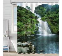 FAIRYGATE Shower Curtains Scenery Shower Curtain Green Lake Summer Waterfall in Forest Woodland Nature Jungle Scenery Waterproof Shower Curtain Bathroom Decorative 180x180cm B8522