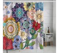 FAIRYGATE Shower Curtains Spring Colorful Boho Floral Shower Curtain Fancy Blossom Flower Mandala Bohemian Chic Ethnic Cloth Fabric Bathroom Decor Curtain 180 x 180 cm B8622