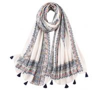 FAIRYGATE Tassel Scarf Ladies Scarfs for Women Lady Oversized Scarves White Soft Large Oversize Shawl Wrap Paisley Head Teenage Girls Gifts 15228