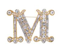 FAIRYGATE Women's Brooches & Pins Bling Jewelry Large Statement M Crystal Script Monogram Letters Alphabet Initial Scarf Lapel Brooch for Women Gold Plated B1649