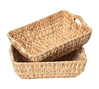 FairyHaus Wicker Baskets with Handles, Natural Wicker Basket for Organizing Shelves, Small Hand Woven Water Hyacinth Storage Baskets Set of 2, 14.96x10.04x4.73