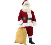 FairyHover Men's Deluxe Santa Suit Christmas Adult 11Pcs Xmas for Men Women Santa Outfit Christmas Santa Suit Adults Men Santa Claus Costume A,XL.