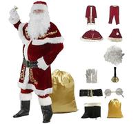 FairyHover Santa Claus Costume Men's Santa Claus Costume Santa Claus Costume Adult 11 PCS Velvet Deluxe Outfit Christmas Holiday Party Cosplay Set A,6XL