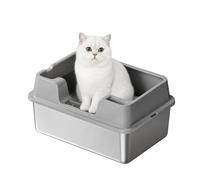 FairyLee Stainless Steel Large Cat Litter Tray with High Sides | Low Entry Spacious 60 x 40 x 27 cm Open Design Non-Stick Cat Litter Box for Kittens/Medium/Large Cats(Grey)