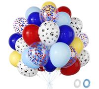 Fairymaiden Dog Paw Balloons- 60Pcs Yellow Red Navy Blue Balloon With Metallic Confetti Ballon, Helium Balloons For Puppy Theme Birthday Engagement Baby Shower Princess Party Valentines Day