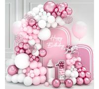 Fairymaiden Pink Balloon Arch Kit - 106pcs Baby Pink and White Balloon Arch with Rose Latex Confetti Balloon, Metal Peach Baloon for Birthday Party Decoration Baby Shower Christening Wedding