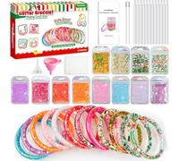 FairyMaker Glitter Bracelet Making Kit for Girls, DIY Arts and Crafts Kit with 12 Bracelets, 8 Glitter Colours, 4 Gemstone Types, Laser Sparkle Shapes for Kids’ Birthday, Christmas Gifts for Ages 6-12