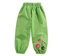 FAIRYRAIN Little Kids Girls Waterproof Lightweight Flower Rain Pants (1-2 Years, Green)