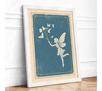Fairy's Butterfly Dance Vintage Framed Wall Art Print A2 (59.4×42cm) White, Wall Decor for Living Room, Bedroom, Office & Home, Ready to Hang, Art Gift