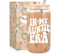 Fairy's Gift Aunt Era Cup Tumbler, Cute 16 oz Iced Coffee Glass Cup with Lid Straw - Aunt Gifts Ideas, Mothers Day, Birthday Presents for Best Auntie, New Aunty, Cool Auntie Gifts from Niece, Nephew