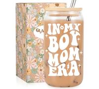 Fairy's Gift Boy Mom Era Iced Coffee Cup, Cute New Mom Gifts, 16 oz Coffee Glass Cups with Lids Straws - Mothers Birthday Christmas, Boy Mama Gifts for Expecting Mother, First Time Mommy, Mommy to Be