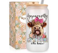 Fairy's Gift Funny 16 oz Highland Cow Cup Tumbler, Cattle Print Stuff | Cute Frosted Glass Coffee Cups w/Lids Straws, Christmas, Birthday, Highland Cow Gifts for Women, Girls, Cow Lovers, Cowgirls