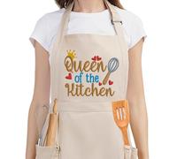 Fairy's Gift Funny Cooking Aprons for Women with Pockets, Embroidered Cute Baking Aprons - Queen of the Kitchen - Thanksgiving, Birthday, Cooking Gifts for Women Baker Mom Wife Girlfriend Chef