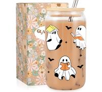 Fairy's Gift Ghost Reader Halloween Cup, Cute Spooky Gifts for Book Lovers, 16 oz Iced Coffee Tumbler Cup w/Lid Straw, Book Themed Bookworm Bookish Reading Halloween Gifts for Women Librarian Reader