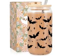 Fairy's Gift Halloween Bats Cup, Halloween Spooky Gifts, Bat Lovers Gothic Glass Cup, Cute 16 oz Iced Coffee Cup, Halloween Boo Basket Stuffers, Goth Girl Bat Themed Party, Halloween Gifts for Women
