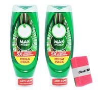 FAIRY's Max Original Power Washing Up Liquid - 2 x730, 5X Faster Cleaning, Anti-Leak Technology with Sponge