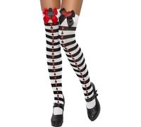 Fairytale Alice Hold Ups Socks Black White + Red Bows Fancy Dress
