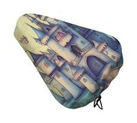 Fairytale Castle Bike Seat Cover Waterproof Oxford Fabric, Universal Adjustable Bicycle Saddle Cover with Drawstring Easy Install Protective Rain Dust Covers for Women Men