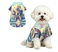 Fairytale Castle Breathable Hawaiian Dog Shirt Summer Button Up Top for Small Medium Dogs M
