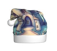 Fairytale Castle Christmas Hat For Adult.Festive Christmas Beanie With Pom Pom, Unisex Holiday Cap For Xmas Parties.