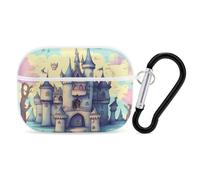 Fairytale Castle Earbuds Organizer Shockproof Protective Airpods Pro Cover with Carabiner Clip Anti Fall Carrying Earphone Case Cover for Airpods Pro 2nd Generation White