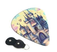 Fairytale Castle Guitar Picks 6 Pack with Leather Guitar Pick Holder Keychain, Plectrum Key Fob Cases Bag, Abstract Art Plectrum for Acoustic Electric Guitar, Ukulele 0.71mm