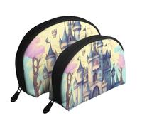 Fairytale Castle Portable Bags Clutch Pouch.2-Piece Makeup Bag Set, Large & Small Travel Cosmetic Pouches
