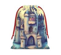 Fairytale Castle Print Holiday Drawstring Bag, Treat Pouch Wrap,Reusable Event Favor,Daily Storage Bag M