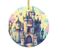 Fairytale Castle Printed Christmas Tree Ceramic Ornaments Holiday Decoration Christmas Unique Pendant for Christmas Party