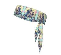 Fairytale Castle Printed Sports Headband, Double-Sided with Ties, Versatile for Jogging, Cycling, or Exercising.