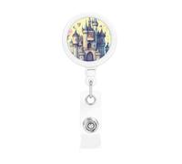 Fairytale Castle Printing Retractable Badge Holder. with Clip and Keyring The Maximum Retractable Length is Approximately 55cm, with a 360° Rotating clamp.