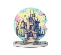 Fairytale Castle Prints Ceramic car coasters (2-pack) absorb moisture, are non-slip and easy to clean for cars, trucks, and boats.
