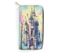 Fairytale Castle Slim Thin Credit Card Wallet, PU Leather Bifold Cash Wallet, Zipper Coin Pocket Id Window Wallet Storage Bag Wallet Coin Purse Pouch Change Holder Small with Zipper for Men And Women