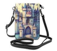 Fairytale Castle Small Cell Phone Purse, Floral Print Crossbody Bag, PU Leather Mini Wallet with Shoulder Strap, Secure Magnetic Closure.