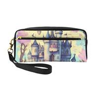 Fairytale Castle Small Makeup Bag, Double Sided Pencil CasePU Leather Pouch