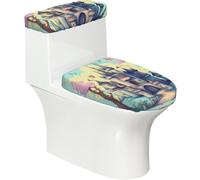 Fairytale Castle Soft 2Pcs Toilet Lid - Tank Covers, Elastic Reusable for U/O Shape Toilets, Bathroom Decor