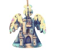 Fairytale Castle Wooden Tree Ornaments Angel Shape 4 PCS, Hanging Decorative Pendants, Vintage Design for Holiday