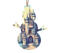 Fairytale Castle Wooden Tree Ornaments Snowman Shape 2 PCS, Hanging Decorative Pendants, Vintage Design for Holiday