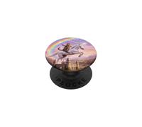 Fairytale Cat Riding a Magic Unicorn Over a Castle Rainbow PopSockets Adhesive PopGrip