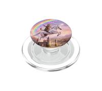 Fairytale Cat Riding a Magic Unicorn Over a Castle Rainbow PopSockets PopGrip for MagSafe