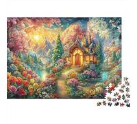 Fairytale Cottage by Mountain Stream 1000 Piece Jigsaw Puzzle Enchanted Cottage Brainteasing Fun for Adults & Kids 38x26cm/1000pcs