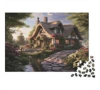 Fairytale Cottage Scene 1000 Piece Adults & Family Jigsaw Puzzle Cozy Cottage by Stream Premium Thick Sturdy Vibrant Challenging 70x50cm/1000pcs