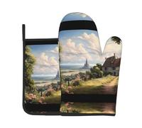 Fairytale countryside Insulated baking set, a 2-piece oven mitt and potholder set suitable for microwaving, baking, and grilling.