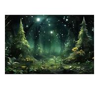 Fairytale Forest Backdrop Fantasy Night View Moonlight Stars Photography Background Enchanted Mystical Forest Foggy Glowing Stars Wonderland Backdrop for Hiking Vacation Background Props 7x5ft