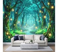 Fairytale Forest Wall Mural 450x315cm, Mossy Ancient Tree Stream Kids Room Non-Woven Fleece Photo Wallpaper, Premium Art Print - Mural Wallpaper Decoration for Bedroom Living Roo