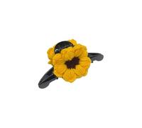 Fairytale Handmade Crochet Sunflower Hair Clip Claw, Off-white and Yellow, Korean Black Plastic Base Claw, Decorative Hair Accessory for Women Girls. Size 12 cm. (Black And Yellow)