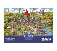 Fairytale Kingdom Jigsaws 1000 Pieces for Adults with Whimsies Pieces Jigsaws for Adults Cartoon Carnival Town for Cognitive Exercise As Rainy Day Activities 70x50cm/1000pcs