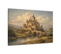 Fairytale Medieval Castle Earthy Tones - Canvas Wall Art Print 24×16 inch (60×40 cm) - Horizontal / 1.25 inch (3 cm)
