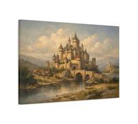 Fairytale Medieval Castle Earthy Tones - Canvas Wall Art Print 30×20 inch (75×50 cm) - Horizontal / 1.25 inch (3 cm)